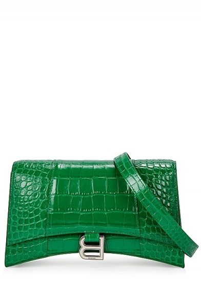BALENCIAGA Hourglass green leather cross-body bag - flipped