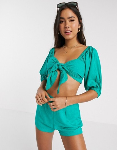 Billabong X Sincerely Jules Amaze The Day tie crop top in jacquard green ~ cropped tie front summer tops