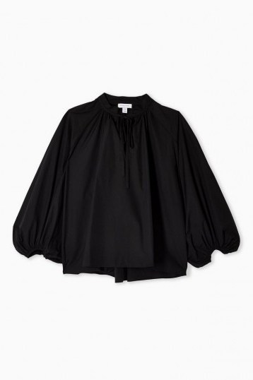 Topshop Boutique Black Poplin Smock Top | baloon sleeve blouse - flipped