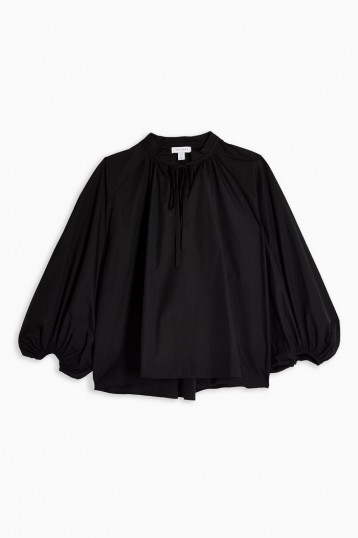 Topshop Boutique Black Poplin Smock Top | baloon sleeve blouse