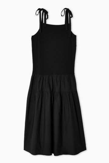 Topshop Black Tiered Poplin Pinafore Dress | shoulder tie sundress - flipped
