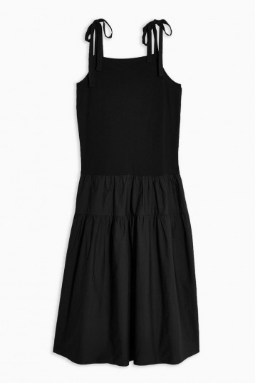 Topshop Black Tiered Poplin Pinafore Dress | shoulder tie sundress