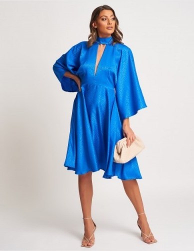FOREVER UNIQUE Blue Floaty Snake Print High Neck Midi Dress ~ summer event dresses - flipped
