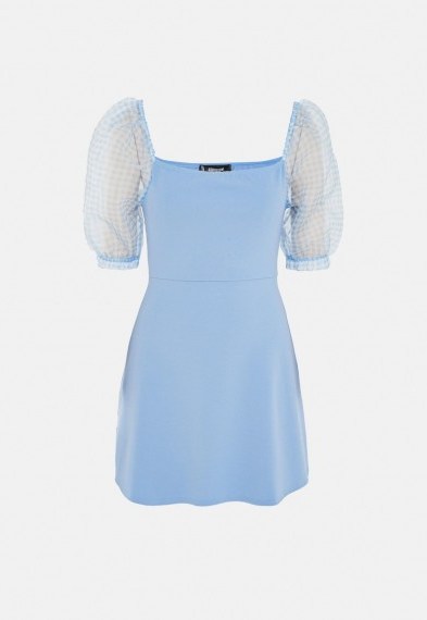 Missguided blue gingham organza puff sleeve dress - flipped
