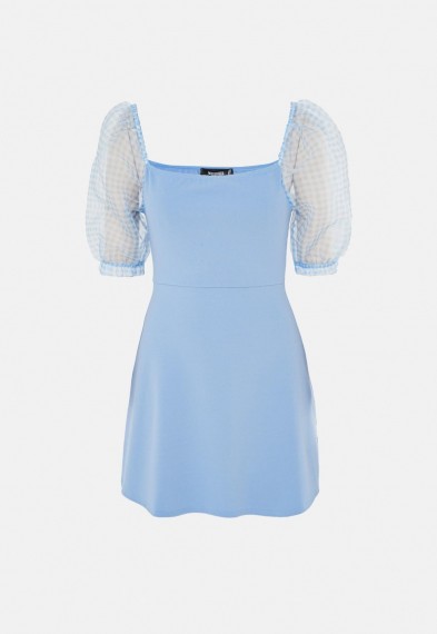 Missguided blue gingham organza puff sleeve dress