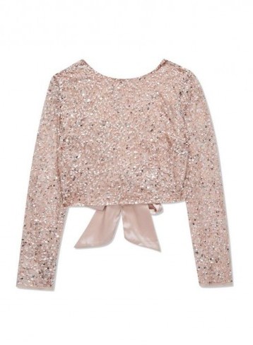 MISS SELFRIDGE Blush Embellished Long Sleeve Top Pale Pink / sequinned tops - flipped