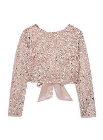 MISS SELFRIDGE Blush Embellished Long Sleeve Top Pale Pink / sequinned tops