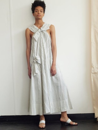 SSŌNE Bow striped cotton-blend midi dress