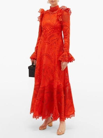 ZIMMERMANN Brightside Palm openwork-lace silk-organza dress ~ orange embroidered dresses - flipped