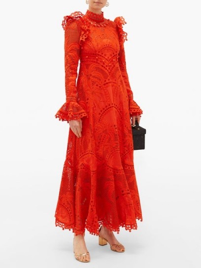 ZIMMERMANN Brightside Palm openwork-lace silk-organza dress ~ orange embroidered dresses