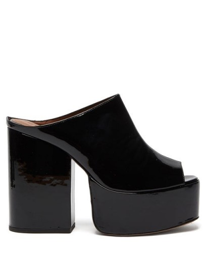 OSMAN Brigitte black patent-leather platform mules ~ shiny retro platforms