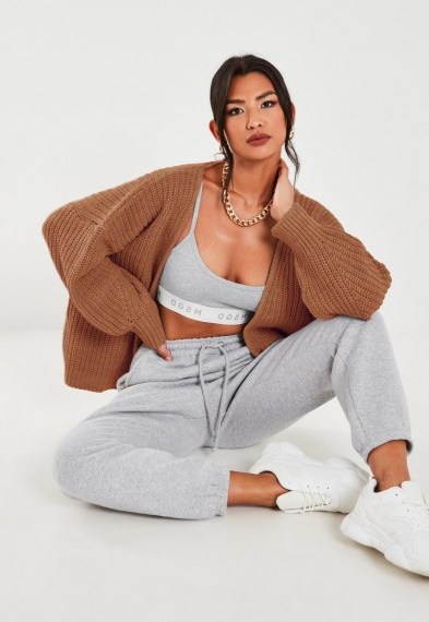 MISSGUIDED brown batwing oversized knitted cardigan – drop shoulder cardigans - flipped