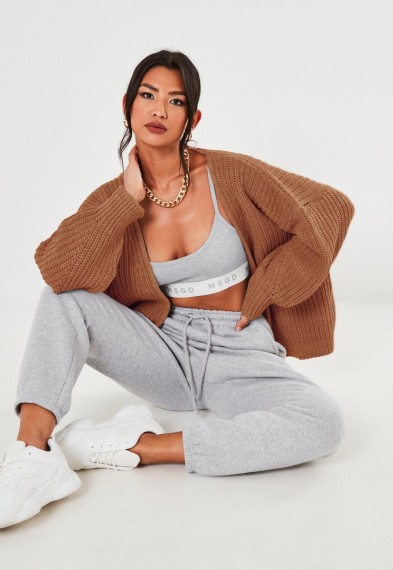 MISSGUIDED brown batwing oversized knitted cardigan – drop shoulder cardigans
