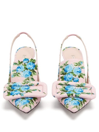 EMILIA WICKSTEAD Buckle floral-print fil-coupé pumps in pink – buckle embellished slingbacks