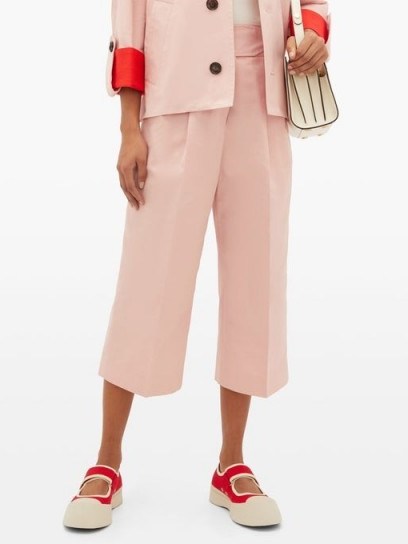 MARNI Pink buckled cotton-blend cropped trousers - flipped
