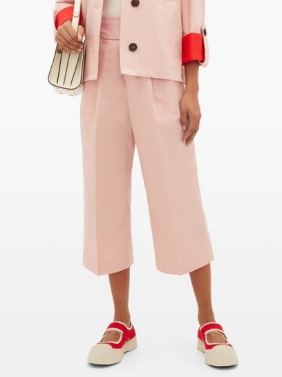MARNI Pink buckled cotton-blend cropped trousers