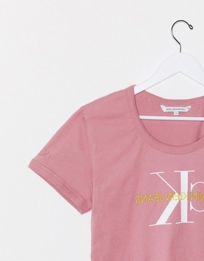 Calvin Klein Jeans Plus vegetable dye baby monogram t shirt in pink ~ short sleeve tee - flipped