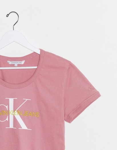 Calvin Klein Jeans Plus vegetable dye baby monogram t shirt in pink ~ short sleeve tee