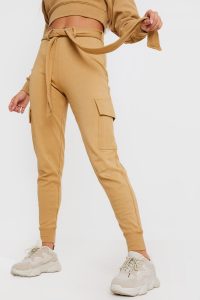 IN THE STYLE CAMEL BELTED LOUNGEWEAR JOGGERS