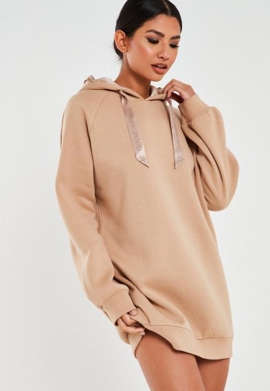 MISSGUIDED camel msgd oversized loungewear hoodie dress - flipped