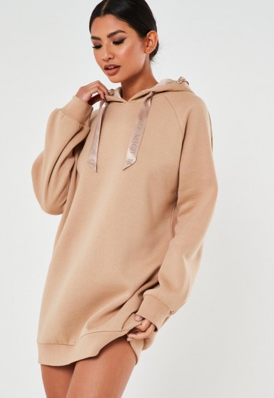 MISSGUIDED camel msgd oversized loungewear hoodie dress