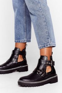 Nast Gal Chain Concern Cut-Out Buckle Boots Black