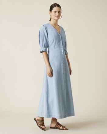 JIGSAW CHAMBRAY BALLOON SLEEVE DRESS ARCTIC BLUE / lightweight denim