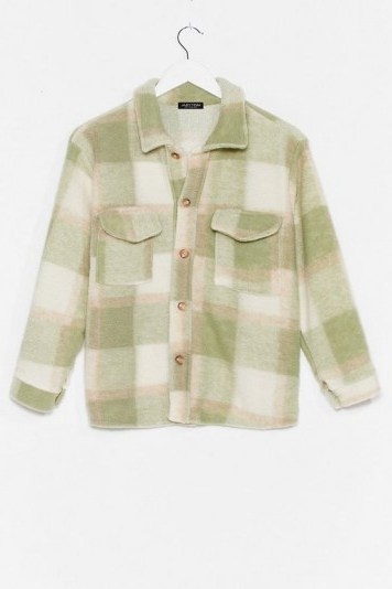 NASTY GAL Checkin’ You Out Faux Wool Oversized Jacket Green - flipped