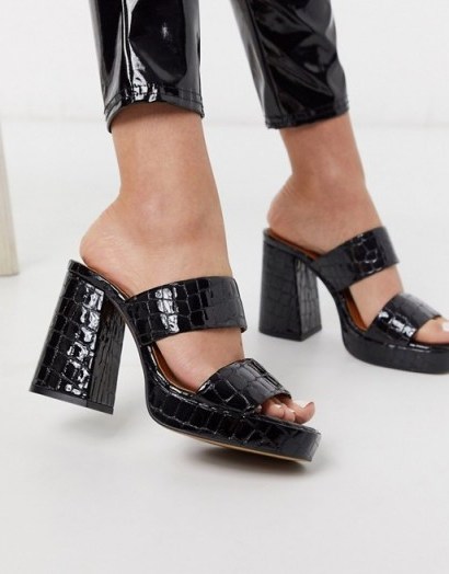Chio platform mules in black croc effect leather - flipped