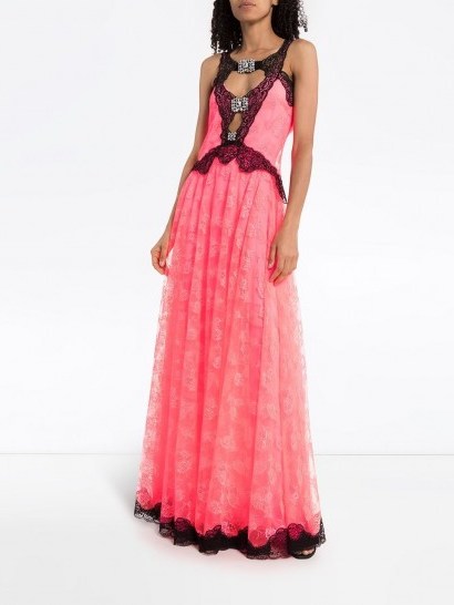 CHRISTOPHER KANE pink contrast-lace maxi dress - flipped