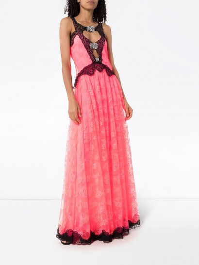 CHRISTOPHER KANE pink contrast-lace maxi dress