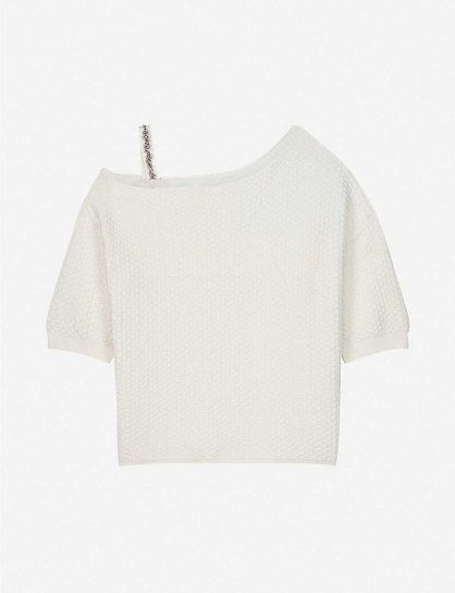 CLAUDIE PIERLOT Off shoulder embellished-strap cotton top ecru ~ summer tops - flipped