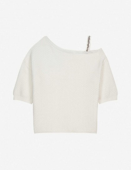 CLAUDIE PIERLOT Off shoulder embellished-strap cotton top ecru ~ summer tops