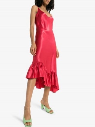 Collina Strada Michi Red-Satin Slip Dress | asymmetric cami dresses - flipped