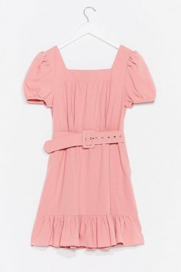 NASTY GAL Cotton Belted Square Neck Mini Dress Rose - flipped
