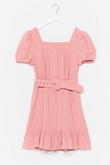 NASTY GAL Cotton Belted Square Neck Mini Dress Rose