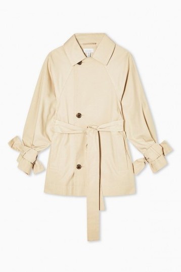 TOPSHOP Cotton Cropped Trench Coat – lightweight tie sleeve outerwear - flipped