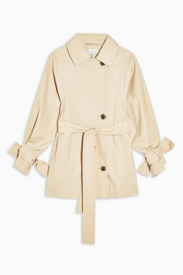 TOPSHOP Cotton Cropped Trench Coat – lightweight tie sleeve outerwear