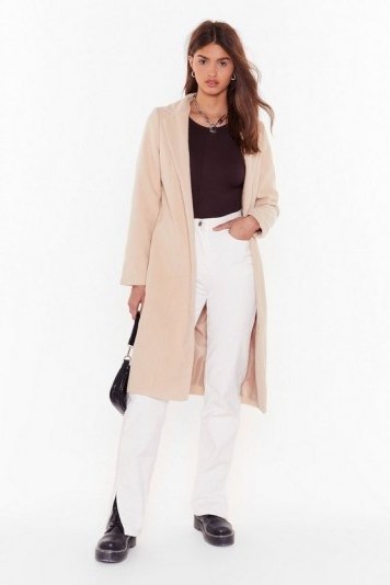 NASTY GAL Cover Me Tailored Longline Coat Beige - flipped