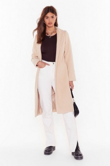 NASTY GAL Cover Me Tailored Longline Coat Beige