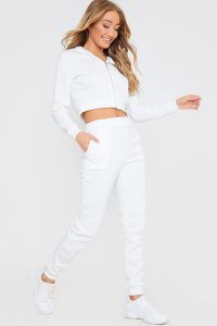 IN THE STYLE CREAM CROPPED ZIP FRONT LOUNGEWEAR SET