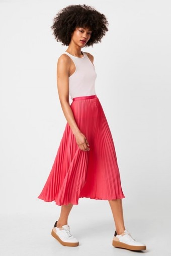 French Connection CREPE LIGHT PLEATED MIDI SKIRT Raspberry Sorbet | bright skirts