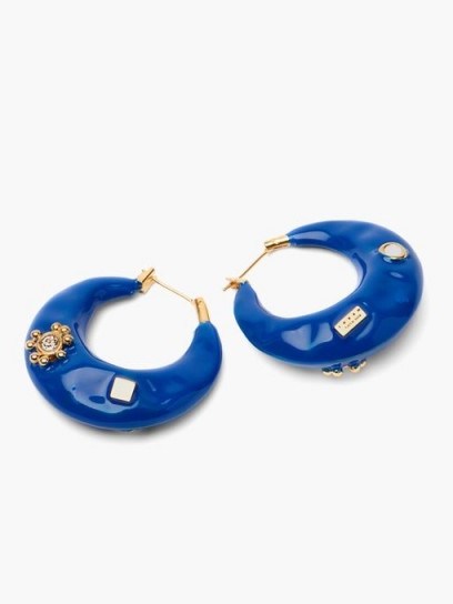 MARNI Crystal-embellished enamel hoop earrings ~ vivid blue hoops - flipped