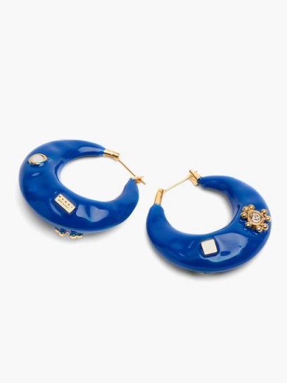 MARNI Crystal-embellished enamel hoop earrings ~ vivid blue hoops