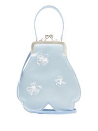 SIMONE ROCHA Crystal-flower satin handbag in light-blue ~ femine vintage look handbags