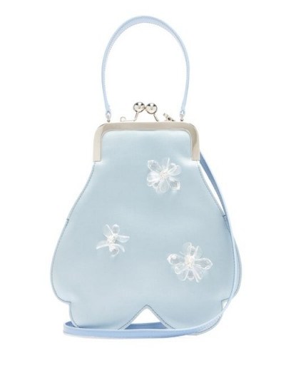 SIMONE ROCHA Crystal-flower satin handbag in light-blue ~ femine vintage look handbags - flipped