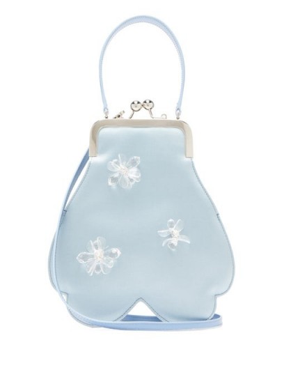 SIMONE ROCHA Crystal-flower satin handbag in light-blue ~ femine vintage look handbags