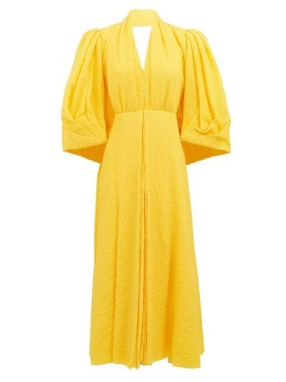EMILIA WICKSTEAD Deva yellow puff-sleeve cotton-blend cloqué dress - flipped