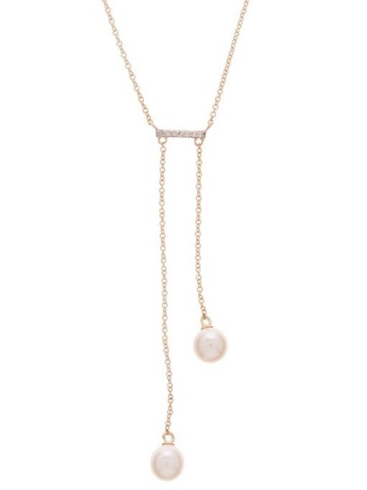 MATEO Diamond, pearl & 14kt gold lariat necklace ~ double drop necklaces