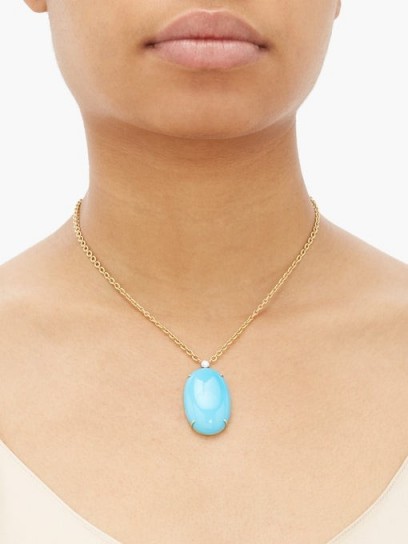 IRENE NEUWIRTH Diamond, turquoise & 18kt gold oval pendant necklace – luxury blue stone pendants